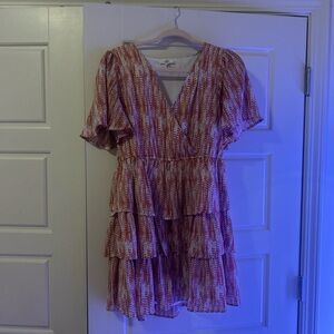Entro Pink Ruffled Puff Sleeve Mini Sundress